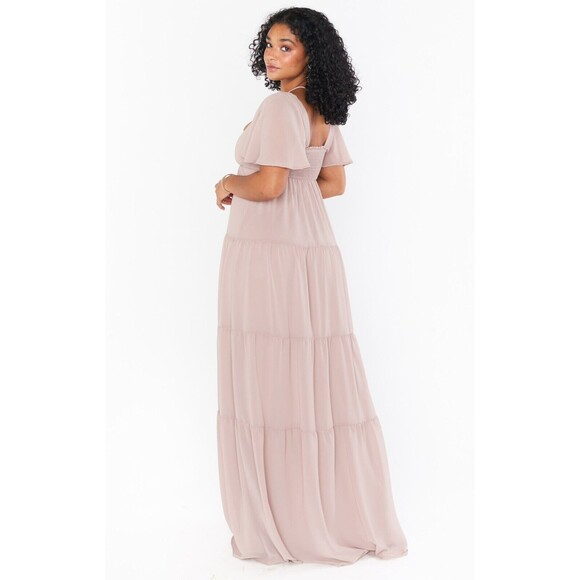 Show me Your Mumu Nicole Maxi Dress in Soft beige chiffon Size: Small NWT - Picture 2 of 9